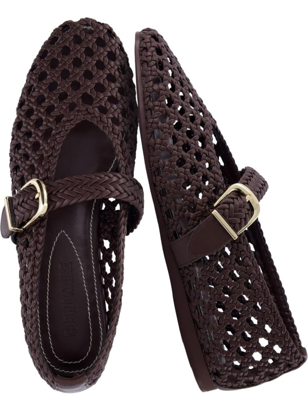 Women's Brown Comfortable Adjustable Braided Buckle Mary Jane Ballet Flats - Picture 1 of 6